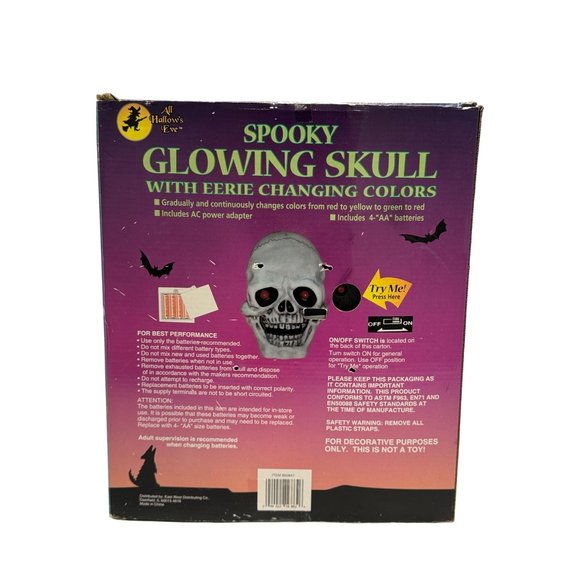 Large 13” Skeleton Skull Glowing Changing Colors Halloween Decor All Hallows Eve - Picture 2 of 3